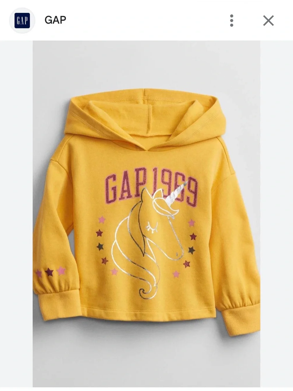 GAP Yellow Unicorn Hooded Sweatshirt with Pink Accents